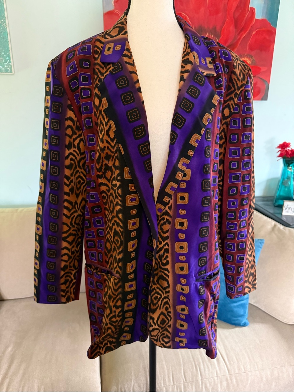 Vintage 1980s J J Taylor Blazer Size S Small Women Multicolor Art To Wear USA - Picture 2 of 10